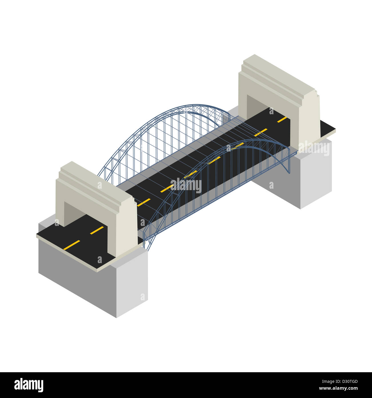 Dessin isométrique d'un pont moderne contre fond blanc Banque D'Images