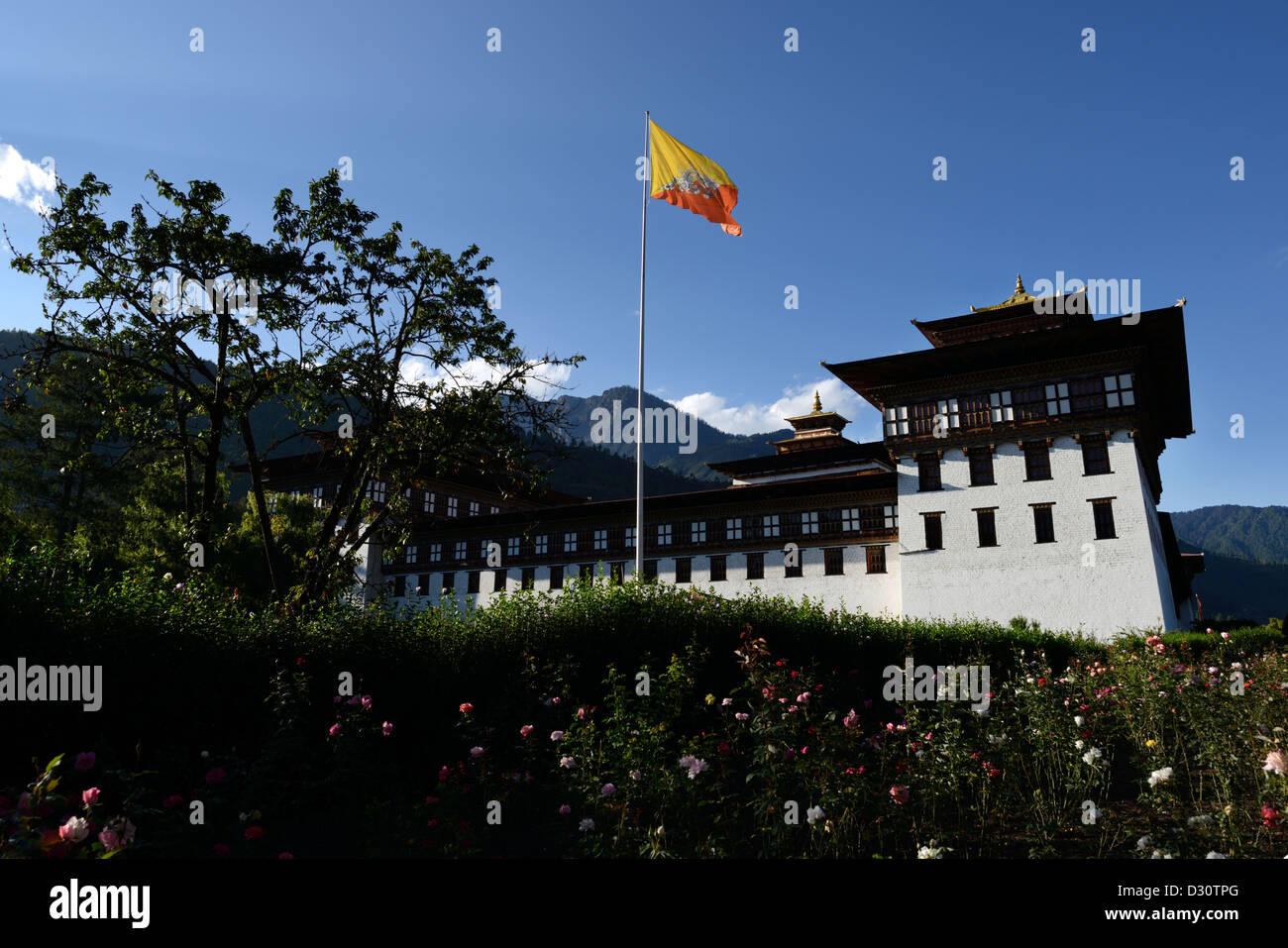 Trashi Chhoe Dzong forteresse,Gouvernement,édifice qui abrite le salon du trône, 36 MPX Banque D'Images