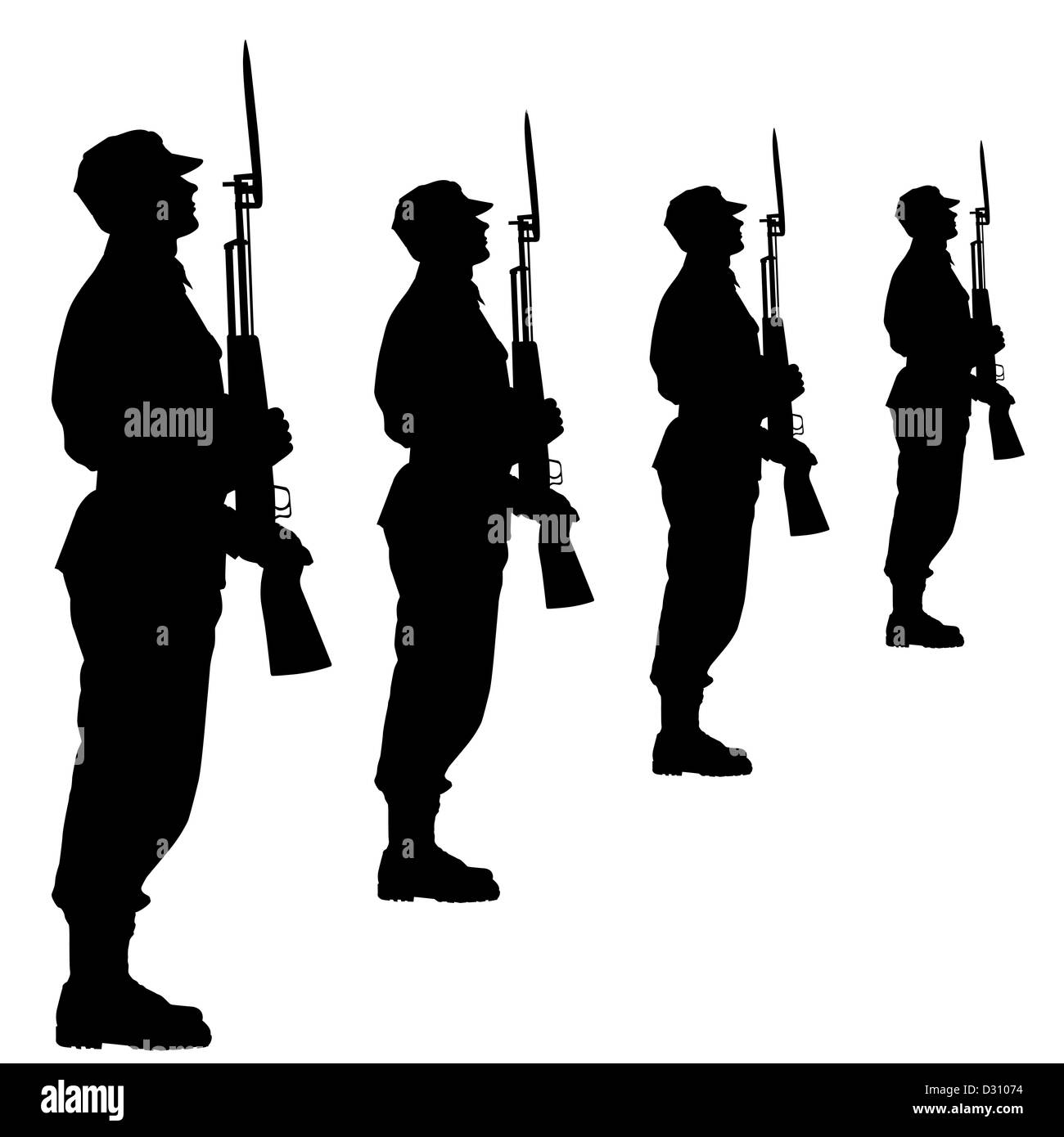Soldats Silhouette lors d'une parade militaire. illustration. Banque D'Images
