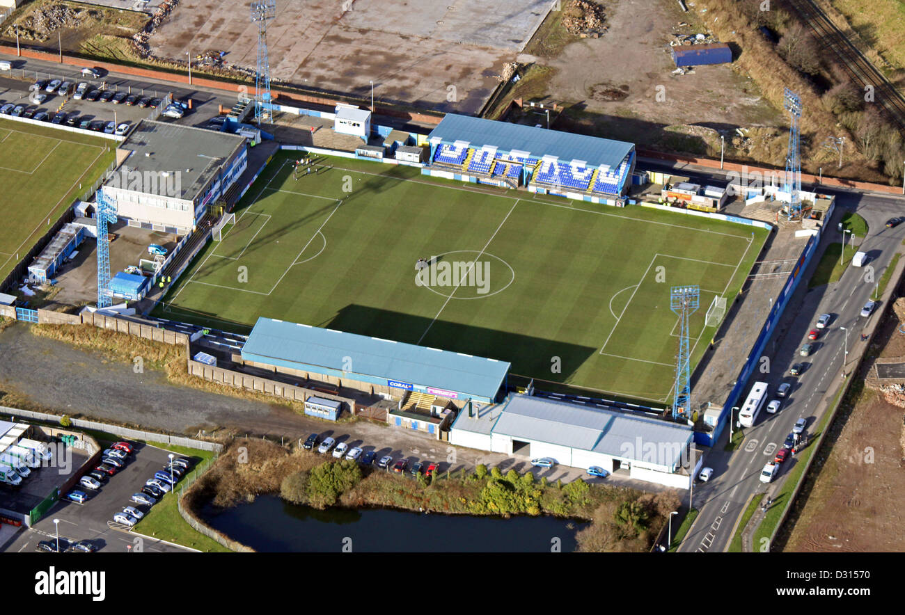 Vue aérienne de Barrow FC rez à Barrow-in-Furness, Cumbria Banque D'Images