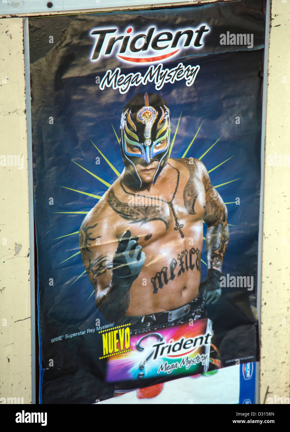 Trident Annonce dans le Mexique de la WWE Rey Mysterio Banque D'Images