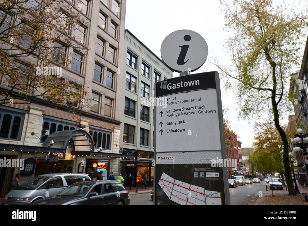 Gastown point information sur Water Street Vancouver BC Canada Banque D'Images