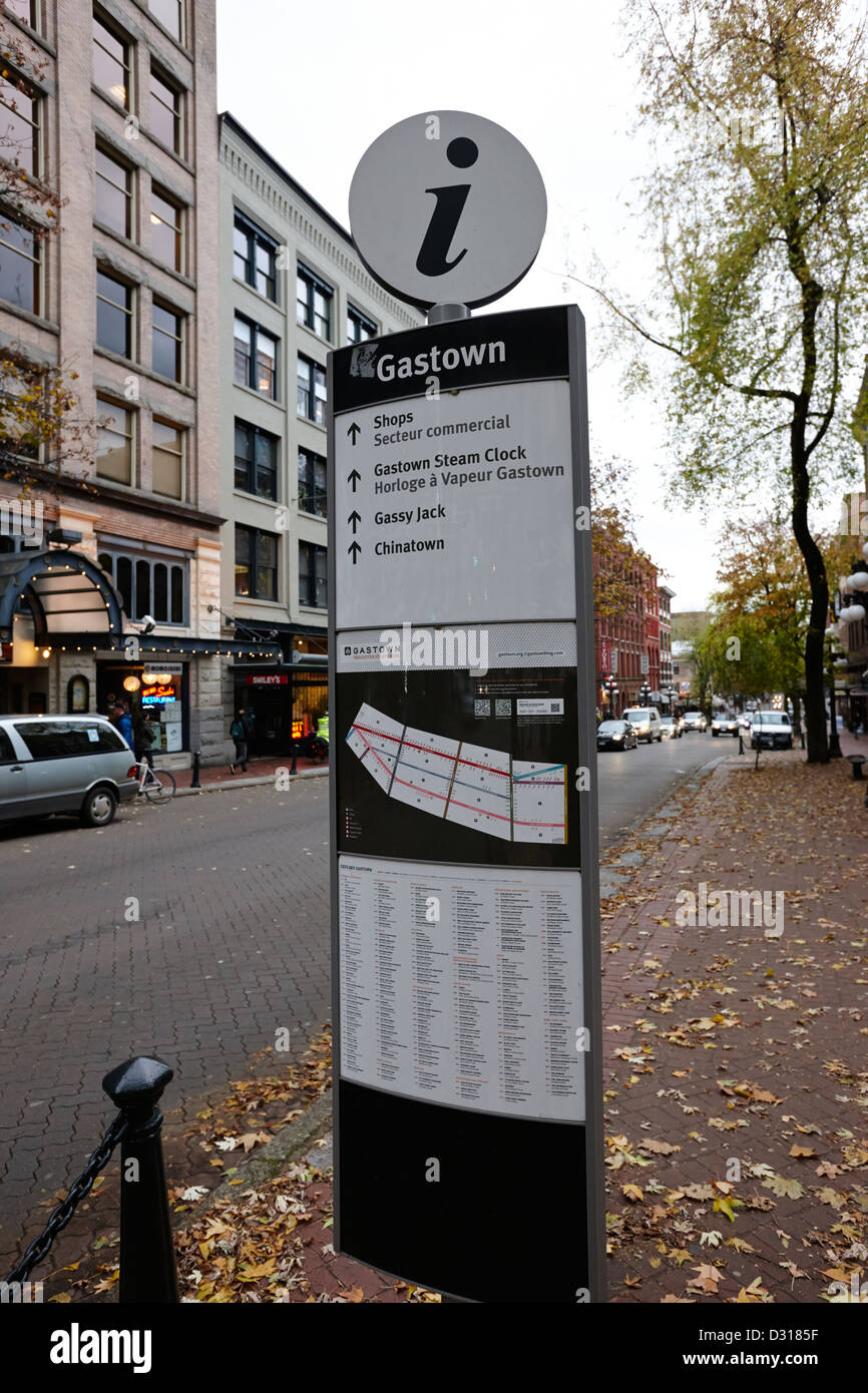 Gastown point information sur Water Street Vancouver BC Canada Banque D'Images