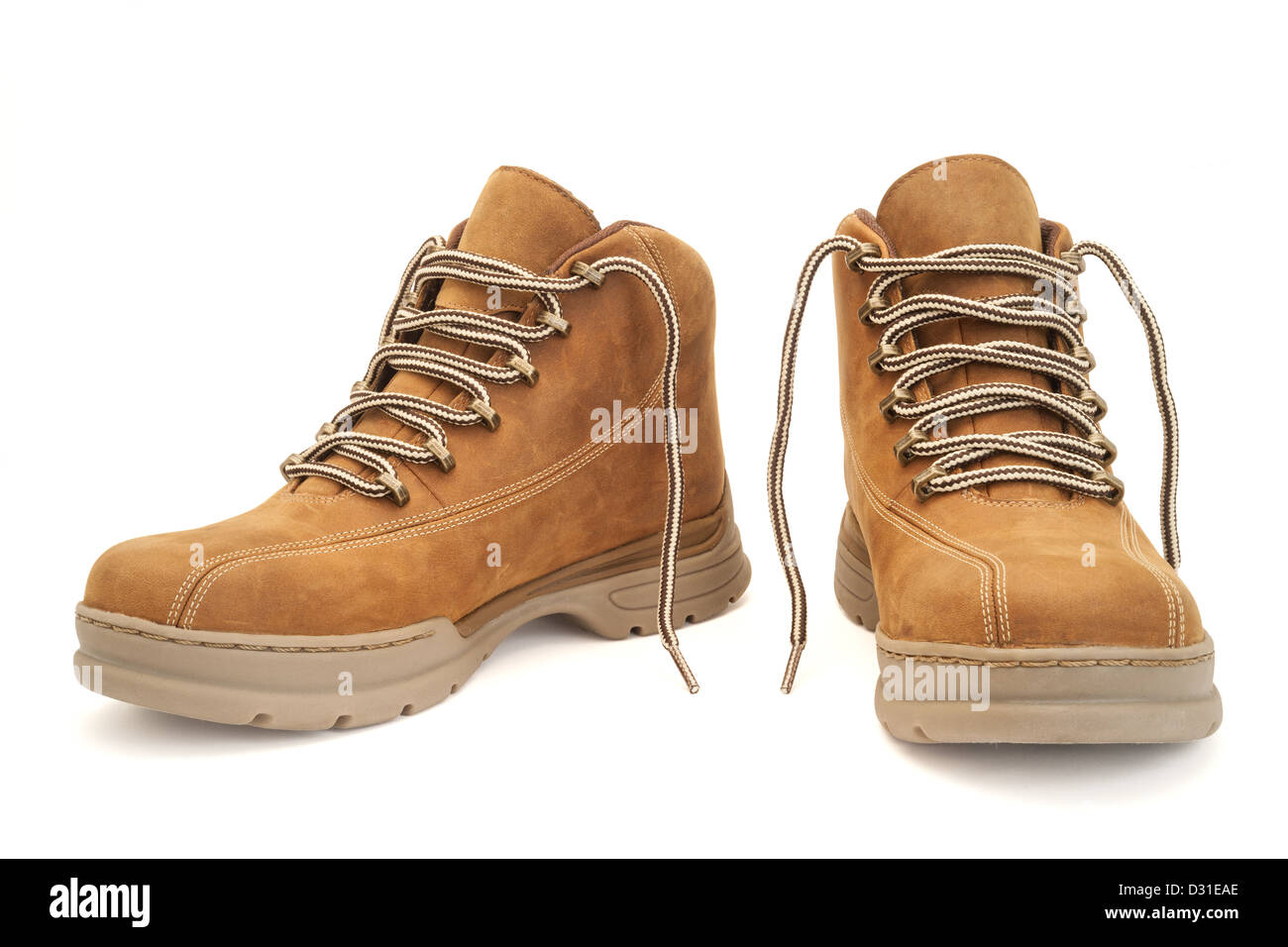 Chaussures de randonnée marron isolated on white with clipping path Banque D'Images