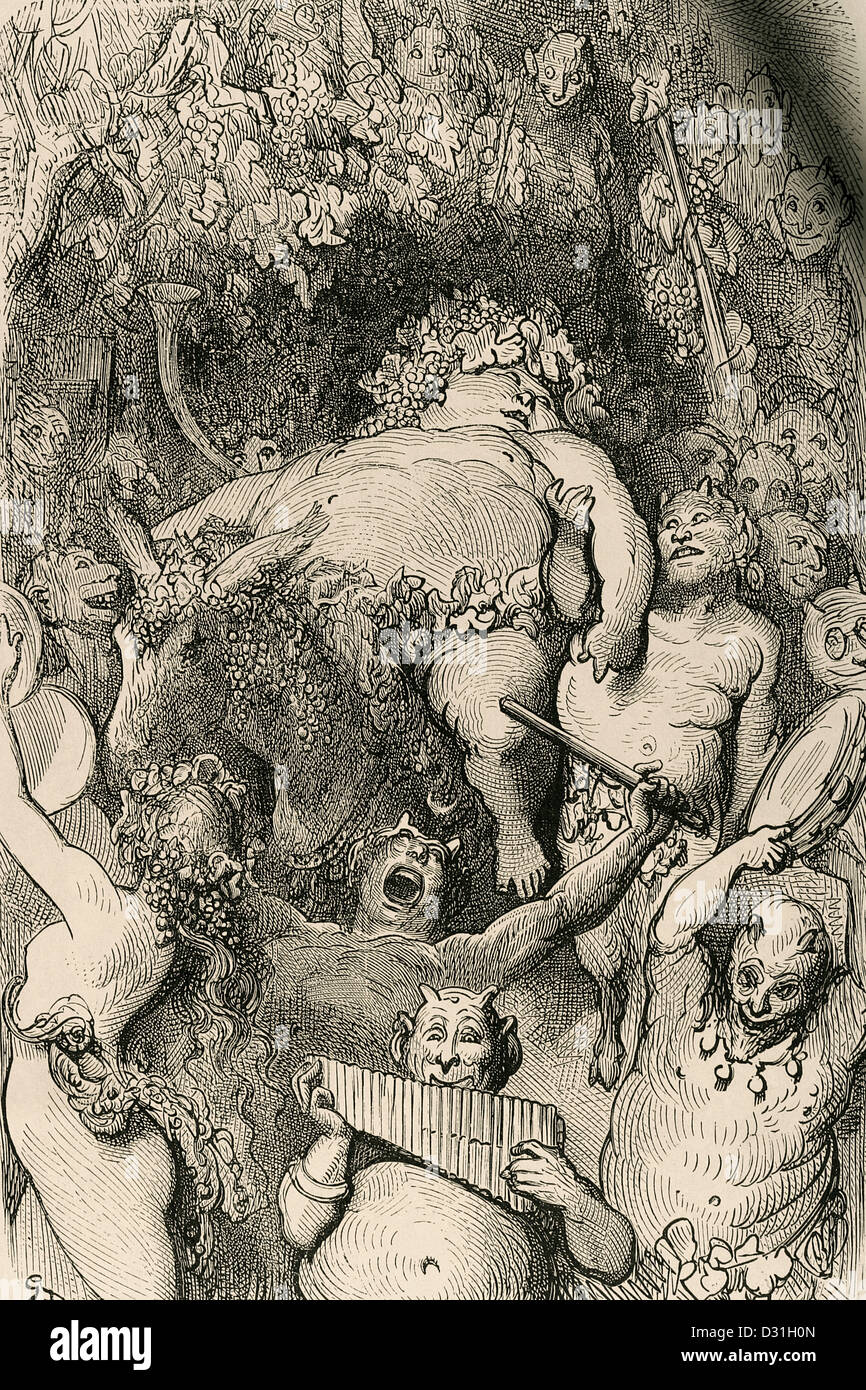 Bacchus. Gravure de Gustave Dore. 19e siècle. Banque D'Images