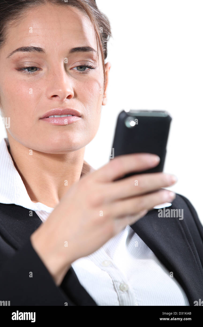 Brunette messages consulting Banque D'Images