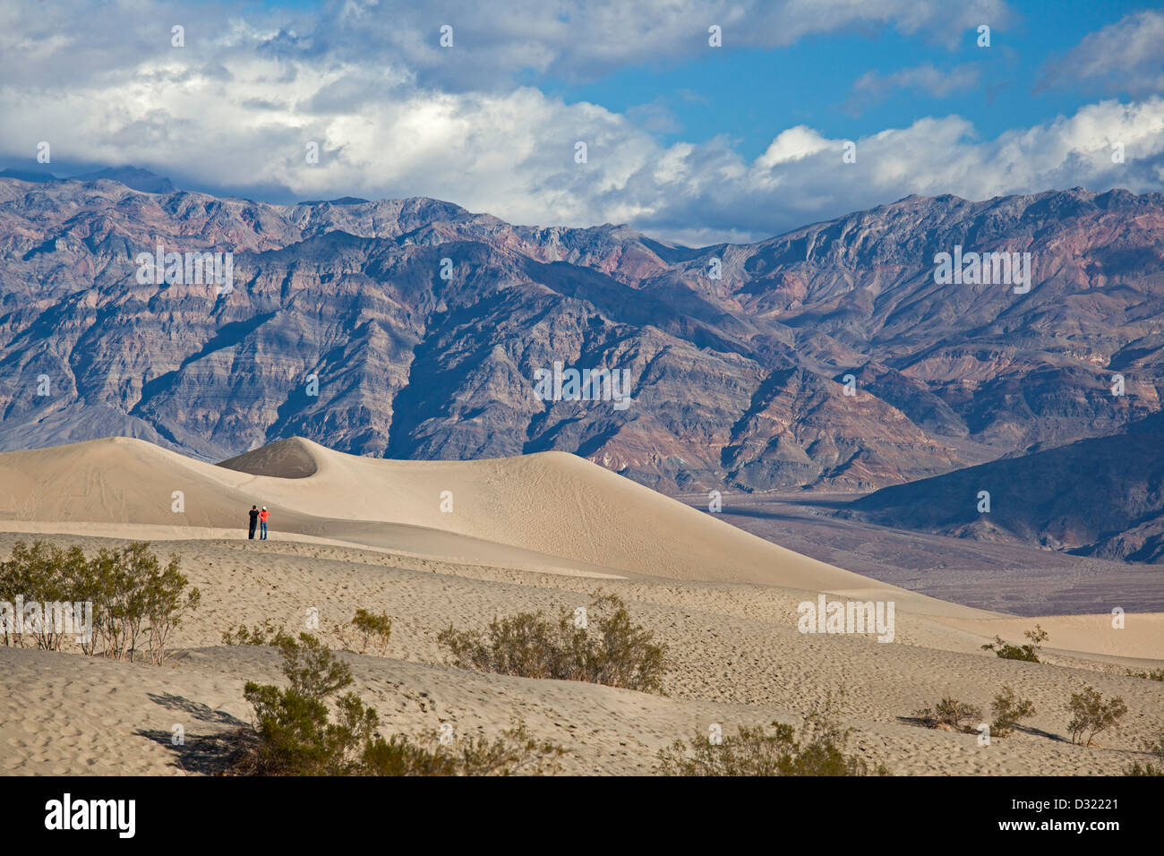 Death Valley National Park, Californie - Les Randonneurs sur Mesquite Flat dunes de sable. Banque D'Images