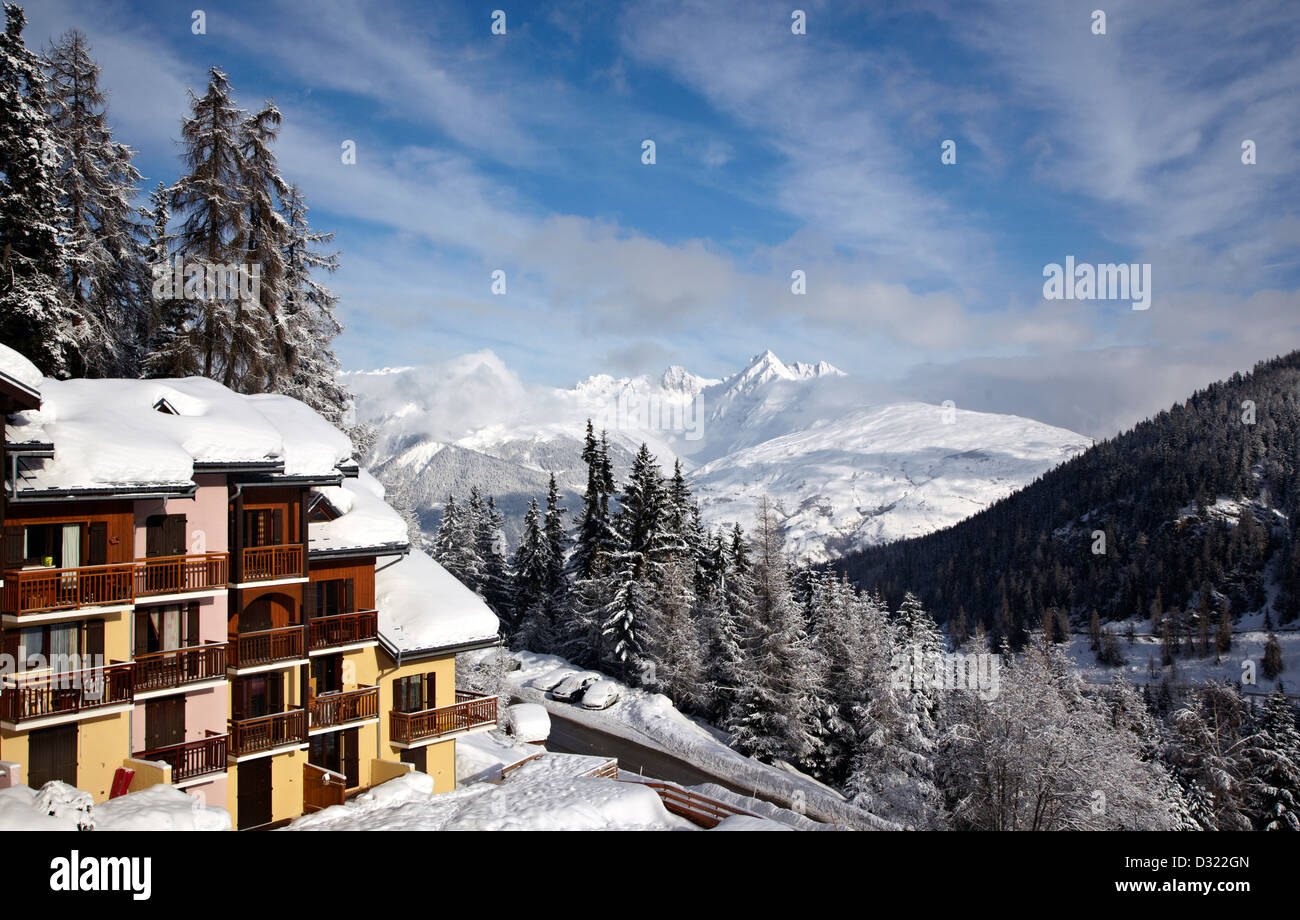Chalet Ski Alpes La Plagne France Banque D'Images