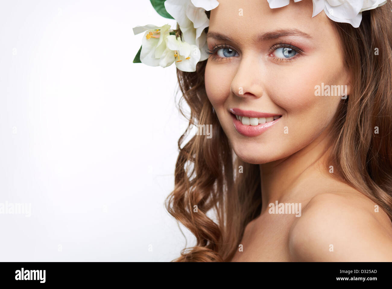 Close-up portrait of a fair-skin beauty isolated on white Banque D'Images