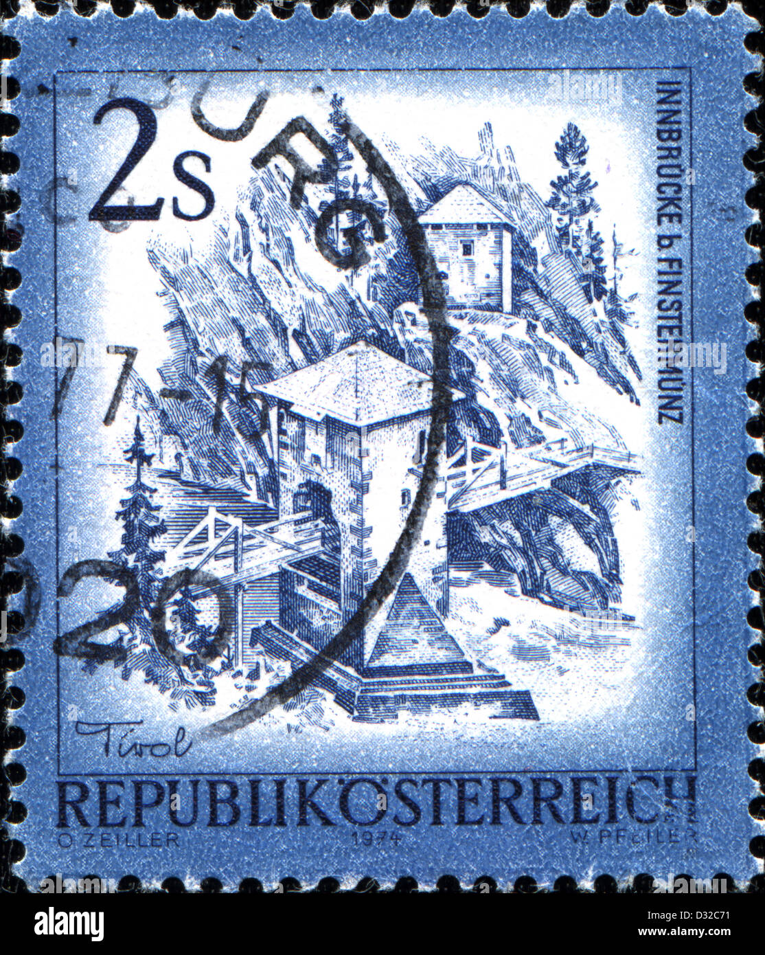 Autriche - circa 1974 : timbre imprimé en Autriche montre Innbrucke Finstermunz b, à partir de la série "sites en Autriche", vers 1974 Banque D'Images