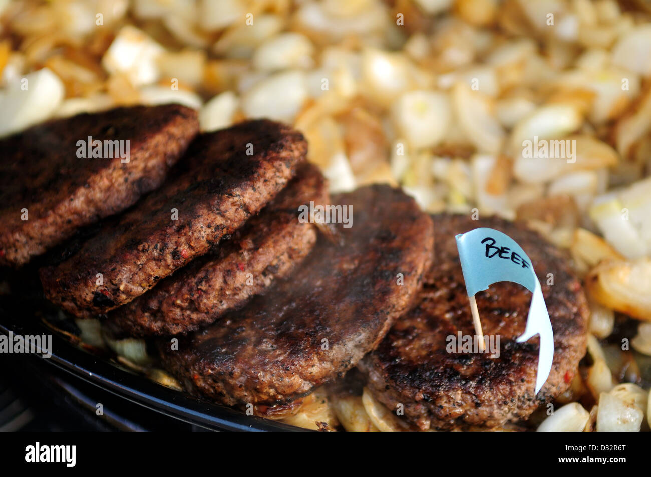 100 % Angus Beef Burger,Leicester Farmers Market. Banque D'Images