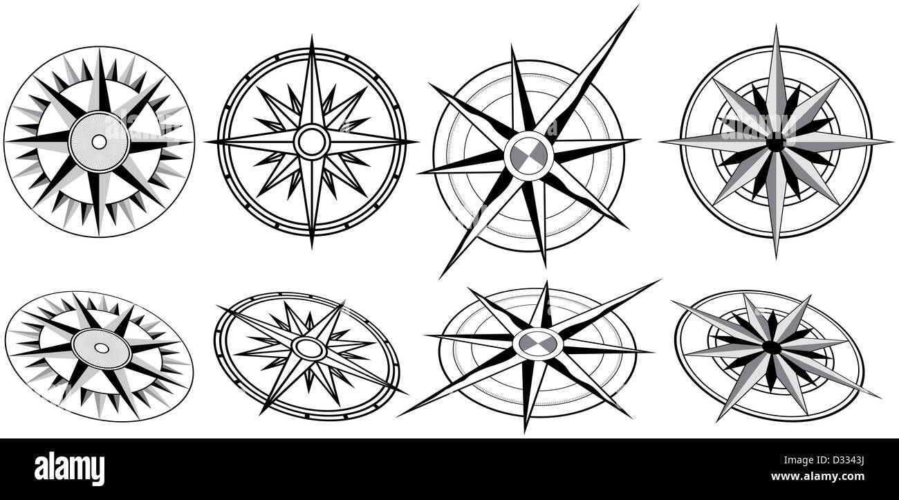 Quatre différents compas, chacune avec deux variantes en perspective Banque D'Images