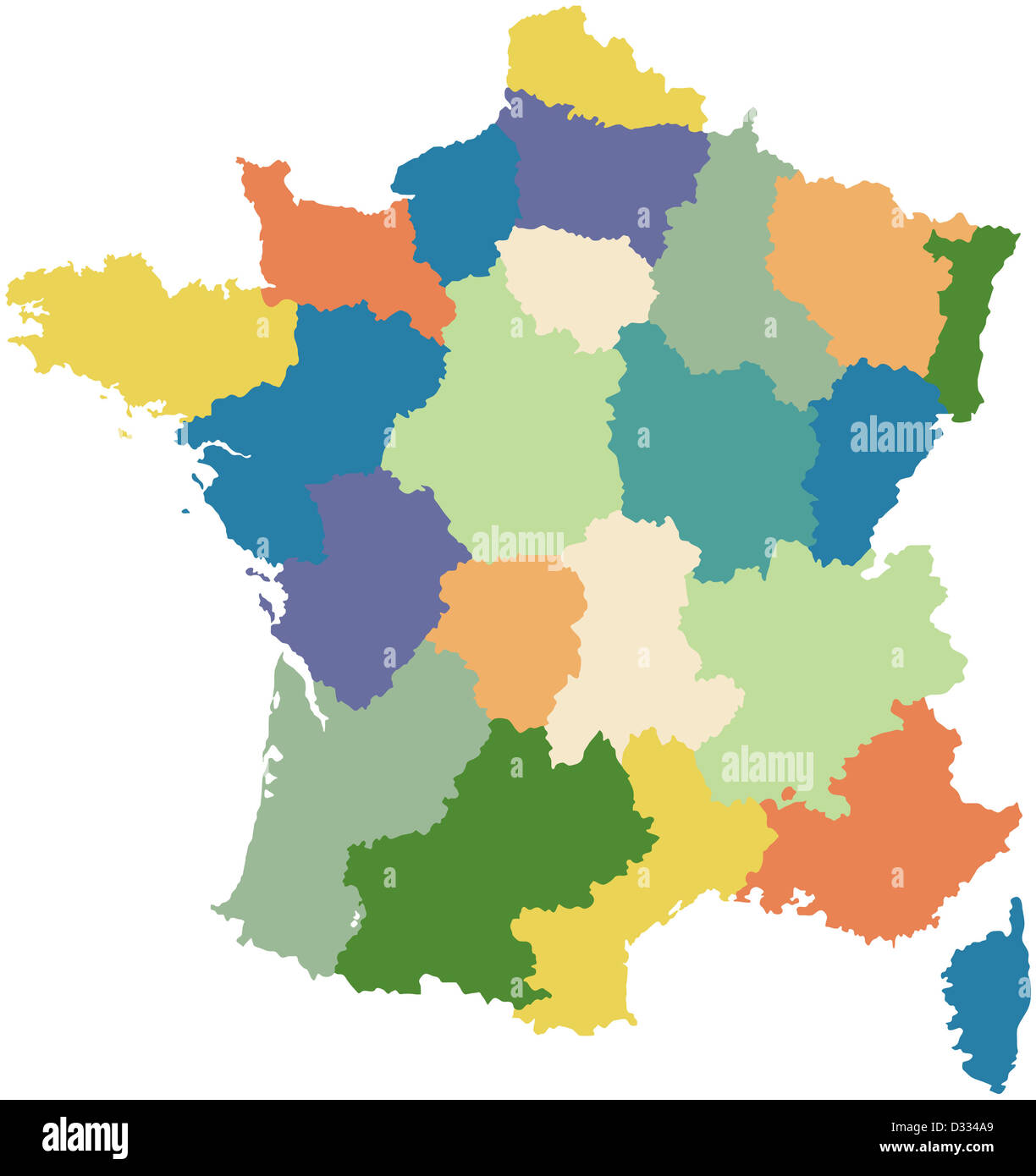 Carte de France divisée en régions Banque D'Images