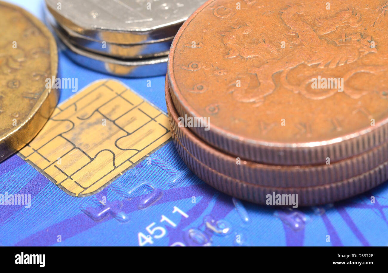 Plan Macro sur carte de crédit et monnaie tchèque, de monnaie. Banque D'Images
