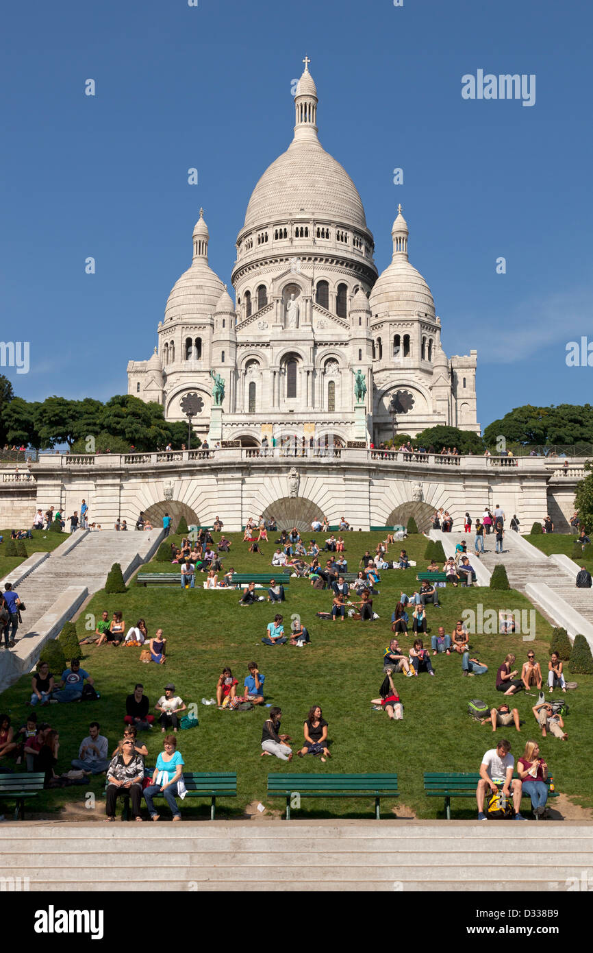 La basilique du Sacré-Cœur à Montmartre, la Basilique du Sacré-Cœur de Paris, Basilique du Sacré-Coeur de Montmartre Banque D'Images