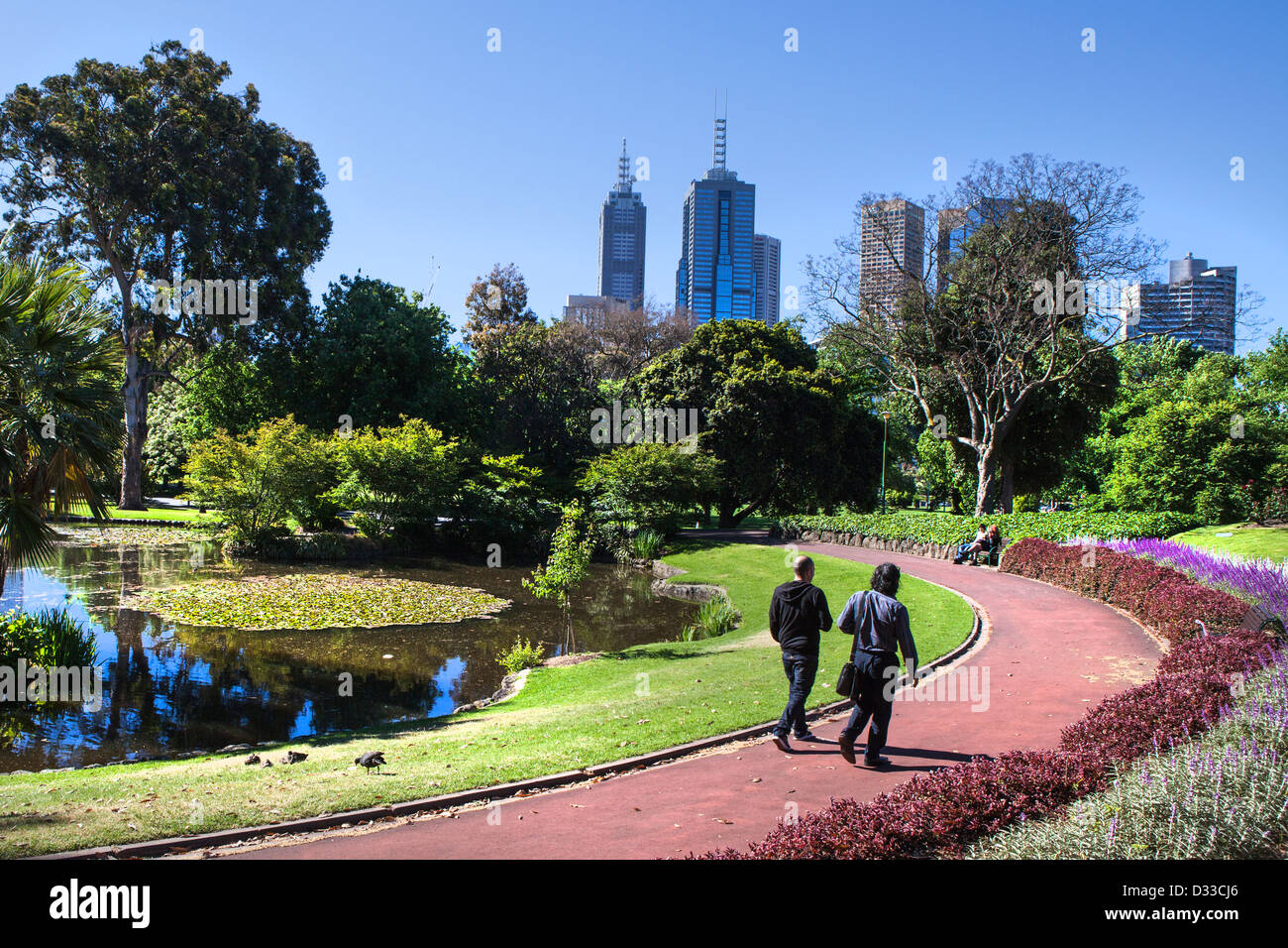 Jardins de Melbourne Park roseraies Kings domain Victoria Australie. Australian people walking dans les parcs de la ville. Banque D'Images