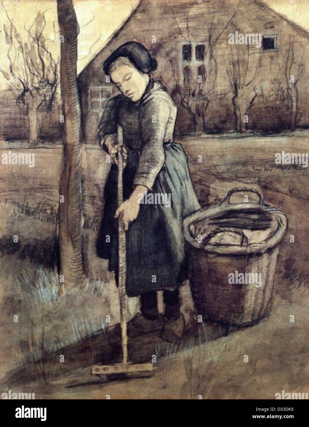 Vincent van Gogh : A Girl Raking. 1881. Centraal Museum, Utrecht, Pays-Bas. Le réalisme. Lieu de création : Pays-Bas. Banque D'Images