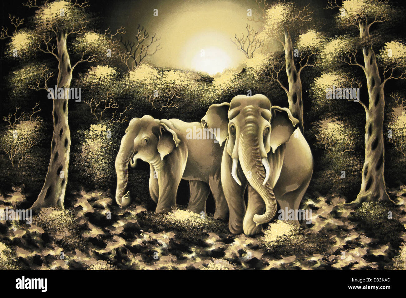 L'oeuvre de l'éléphant en typique style Sri-Lankais Banque D'Images
