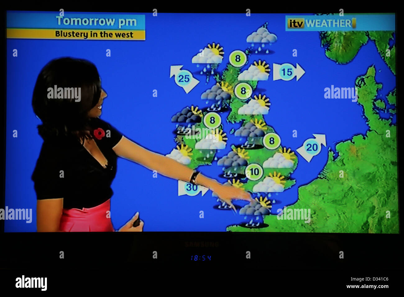 Prévisions météo sur téléviseur écran plat Samsung Banque D'Images