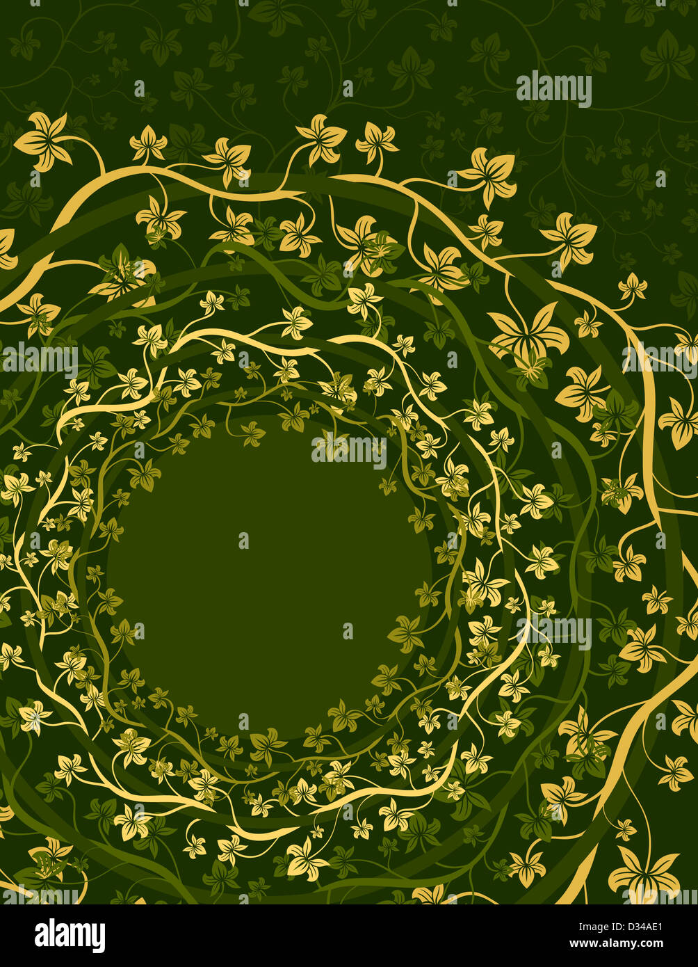 Les tons de jaune et vert floral orné de vignes en rond Banque D'Images