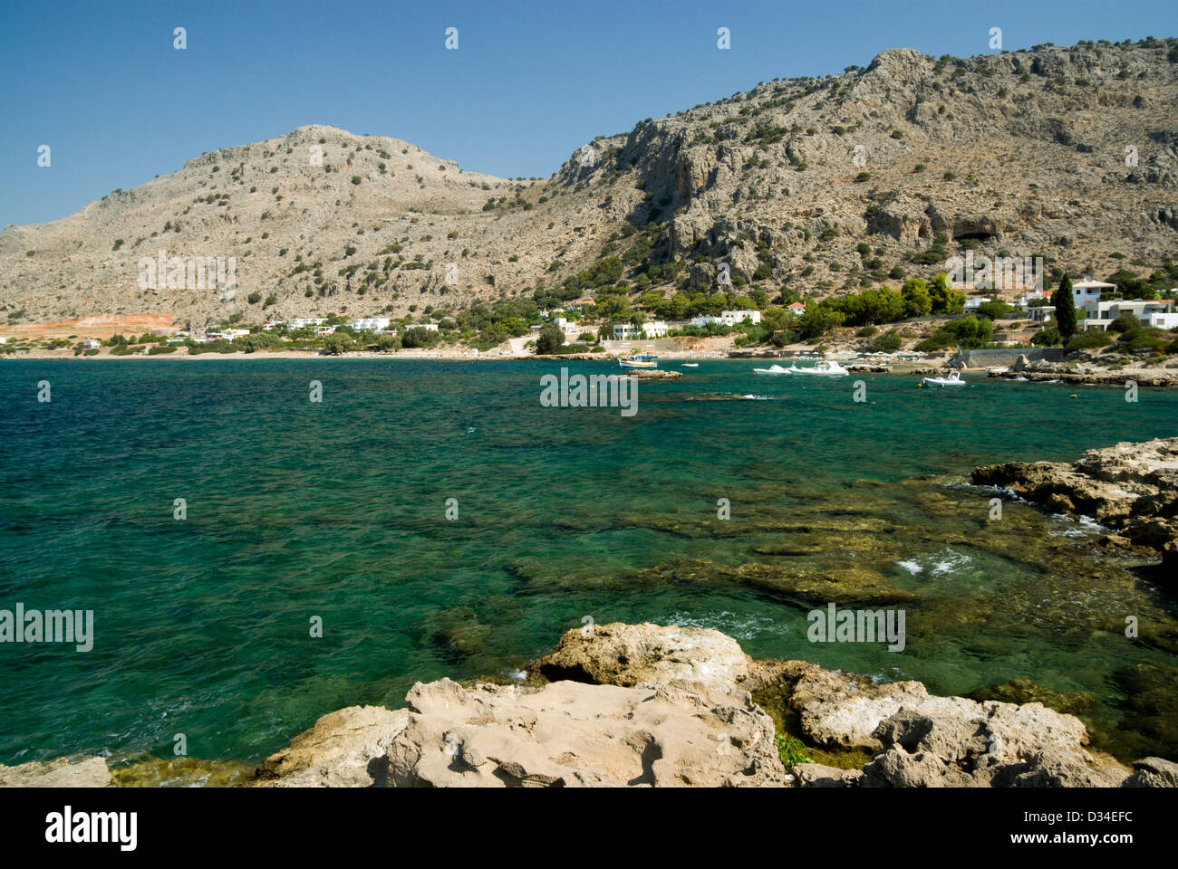 Montagnes, Pefkos, Lindos, Rhodes, Dodécanèse, Grèce. Banque D'Images