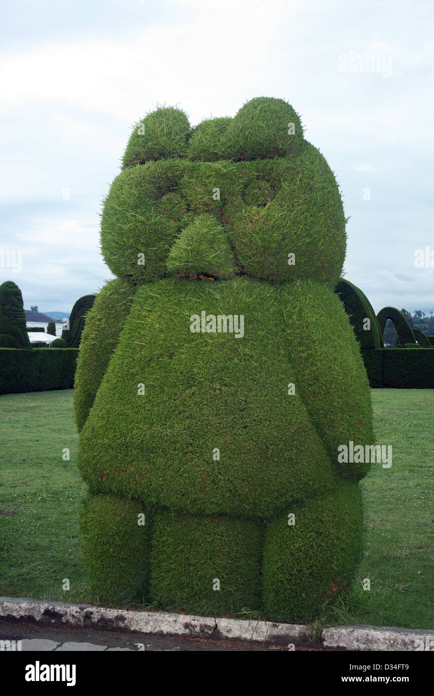 Un oiseau topiaire sculptée dans une cédrière dans un cimetière à Tulcan, Equateur Banque D'Images Un oiseau topiaire sculptée dans une cédrière dans un cimetière à Tulcan, Equateur Banque D'Images