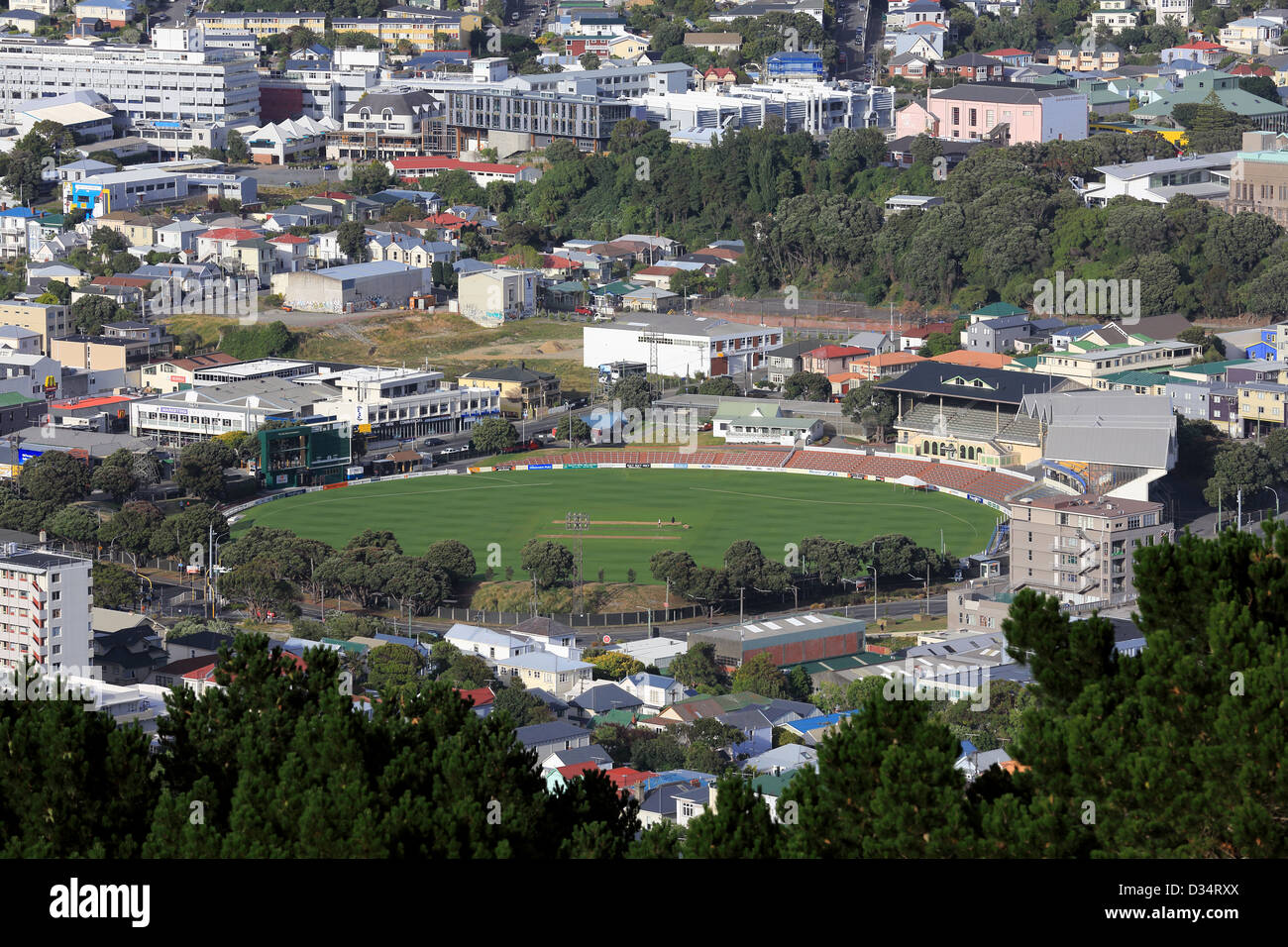 Vue sur l'ovale international de cricket de Basin Reserve à Wellington, Nouvelle-Zélande Banque D'Images