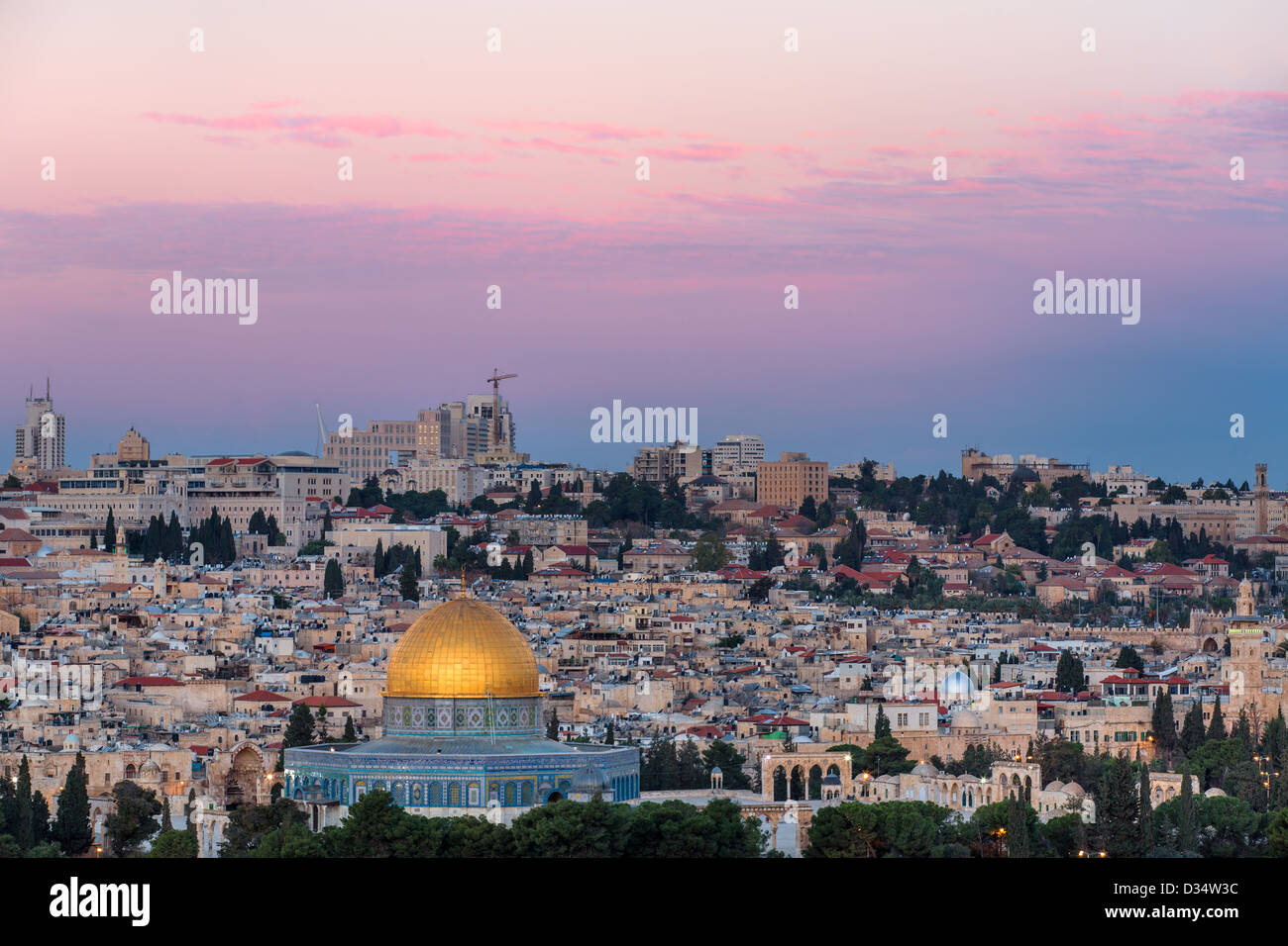 Vue panoramique de Jérusalem et le dôme du Rocher, Israël Banque D'Images