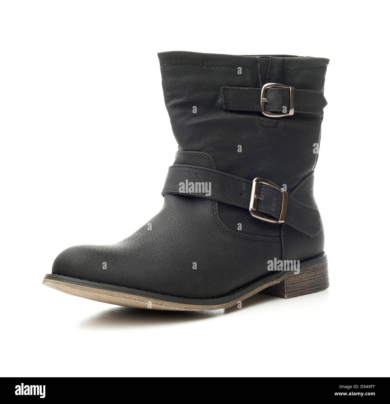 La chaussure d'hiver noir isolé sur fond blanc Banque D'Images