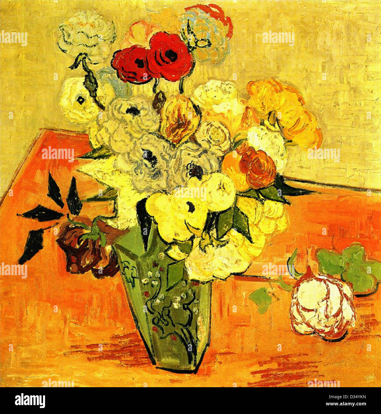 Vincent van Gogh, Vase japonais avec des roses et des anémones. 1890. Le postimpressionnisme. Huile sur toile. Musée d'Orsay, Paris, France. Banque D'Images