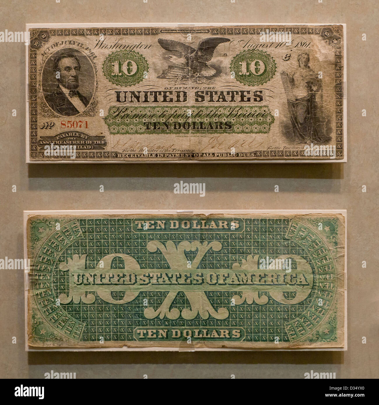 Envers et l'avis de 10 $ - circa 1861 Banque D'Images
