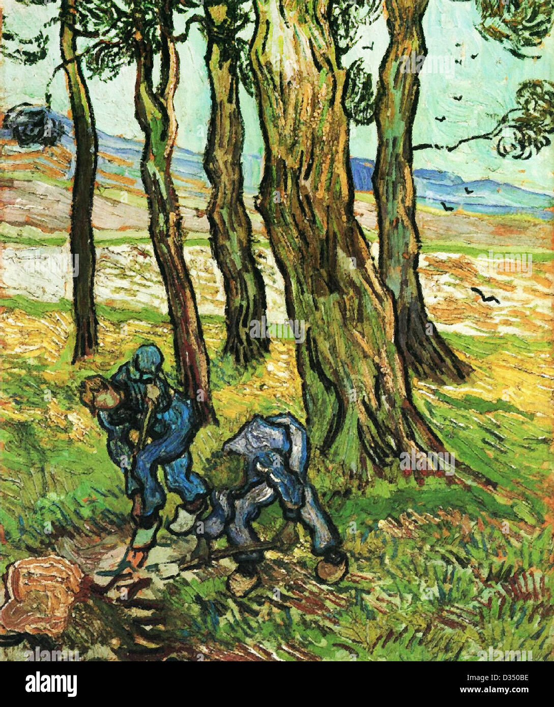 Vincent van Gogh, deux Diggers entre les arbres. 1889. Le postimpressionnisme. Huile sur toile. Detroit Institute of Arts, Detroit, MI, USA. Banque D'Images