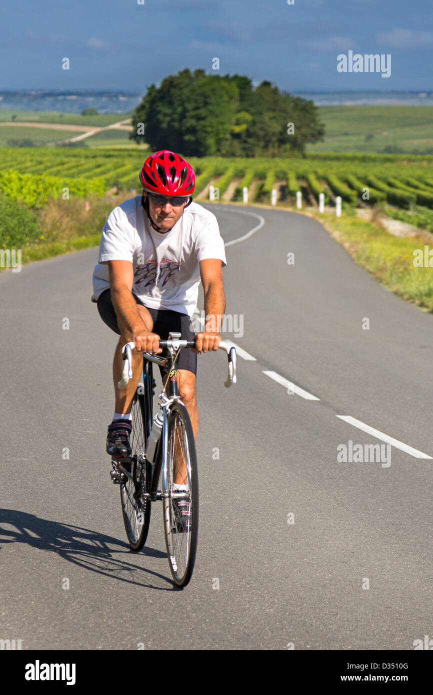 Les cyclistes sur route de campagne, Charentes Maritime, France Banque D'Images