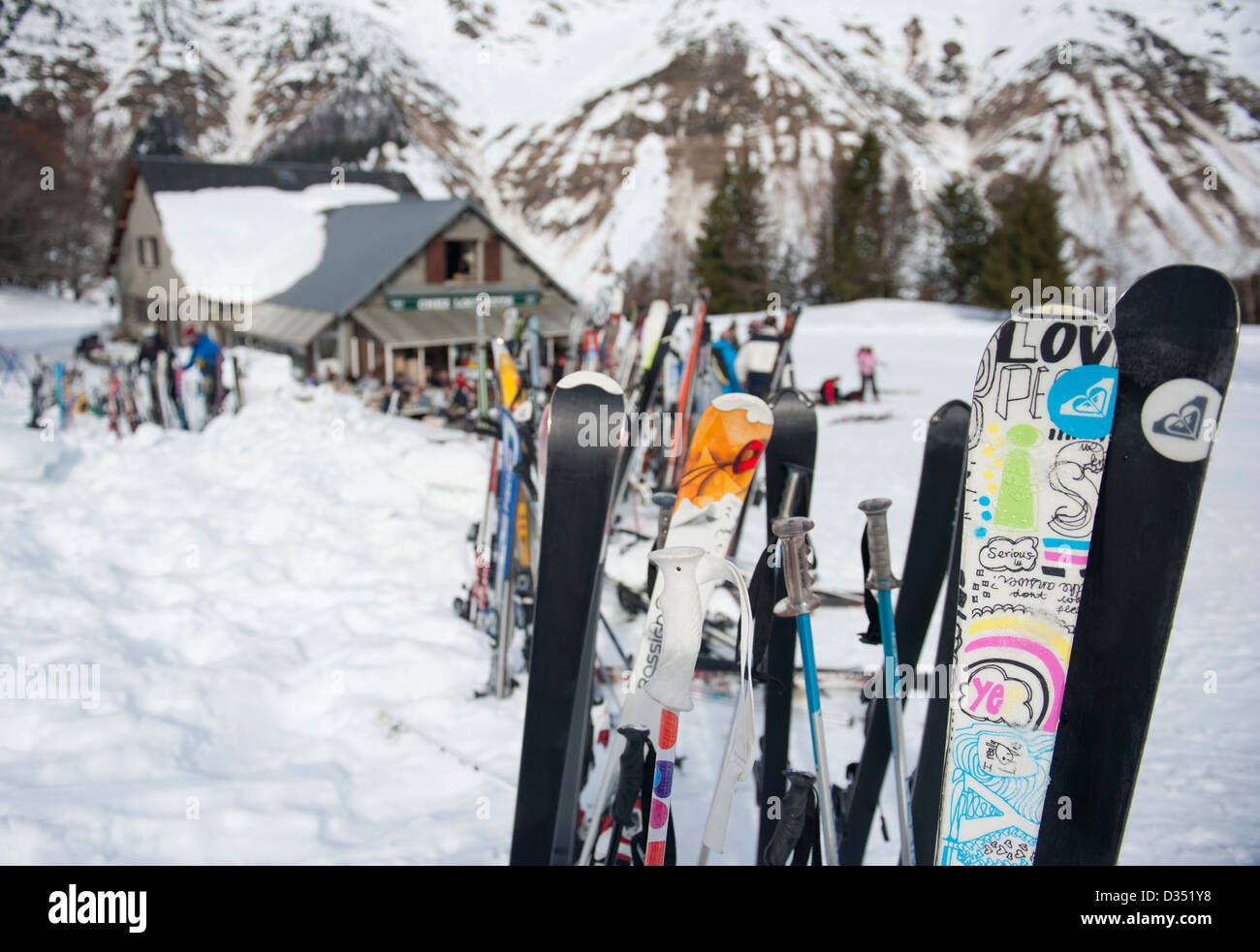 Dans Ski/oo L'Auberge de Lienz Chez Louisette, Barèges, Hautes-Pyrénées, France Banque D'Images