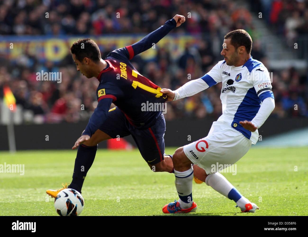 10.02.2013. Barcelone, Espagne. Thiago en action au cours de la La Liga match entre Barcelone et Getafe du Nou Camp. Banque D'Images