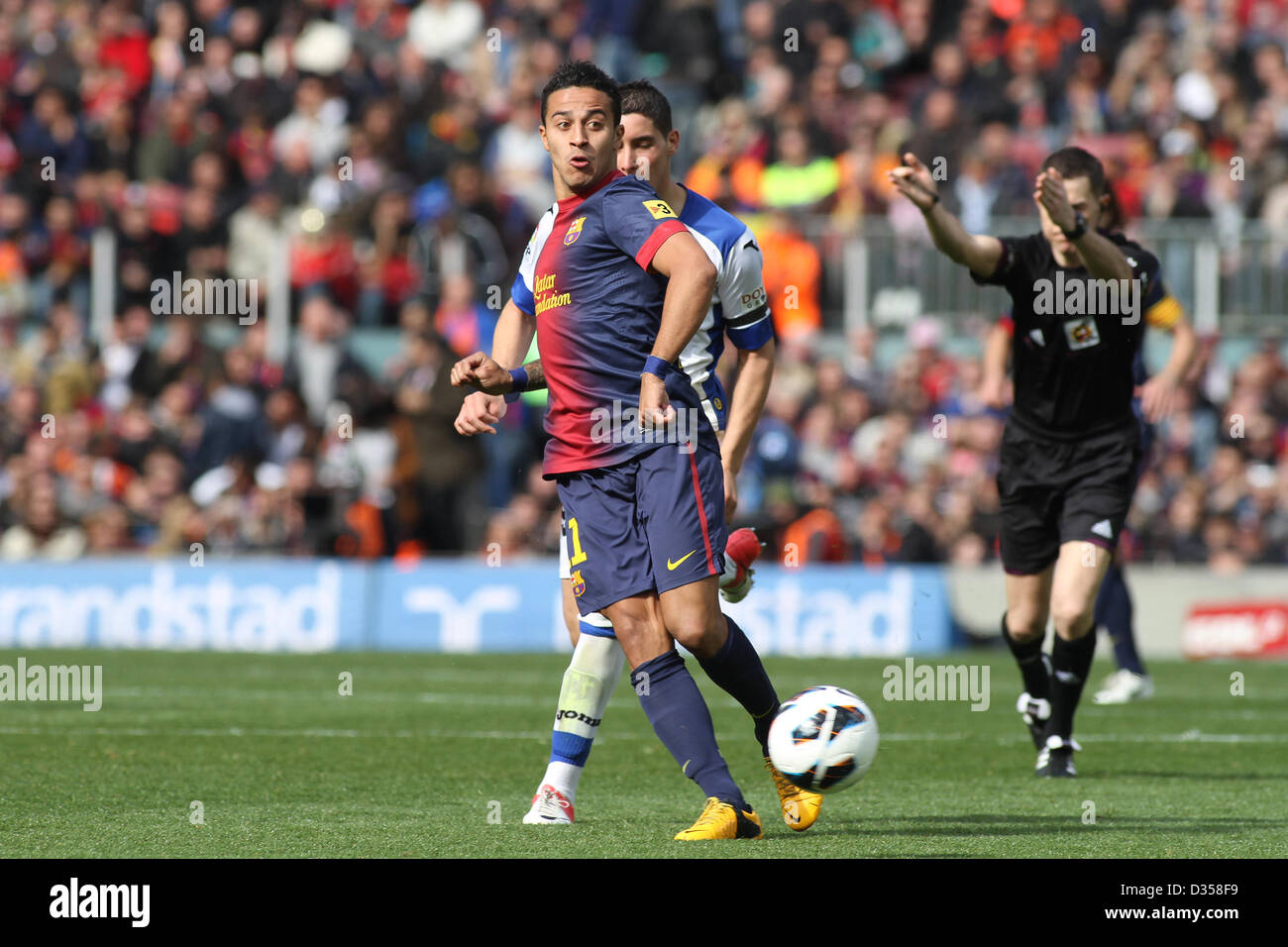 10.02.2013. Barcelone, Espagne. Thiago en action au cours de la La Liga match entre Barcelone et Getafe du Nou Camp. Banque D'Images
