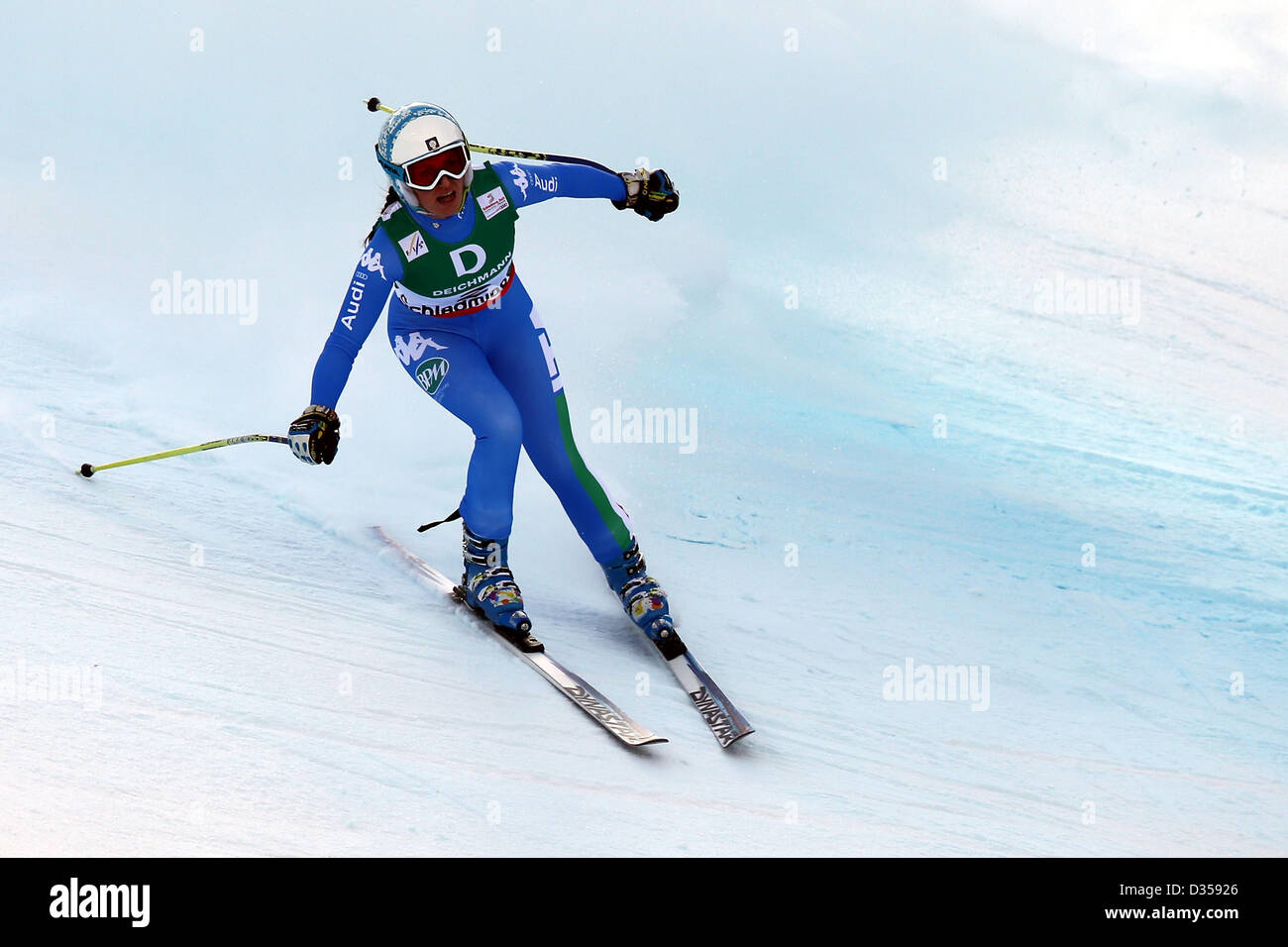 10.02.2013, Schladming, Autriche. Nadia Fanchini (ITA) en action au cours de la descente dames des Championnats du Monde FIS de Ski Alpin 2013 Banque D'Images