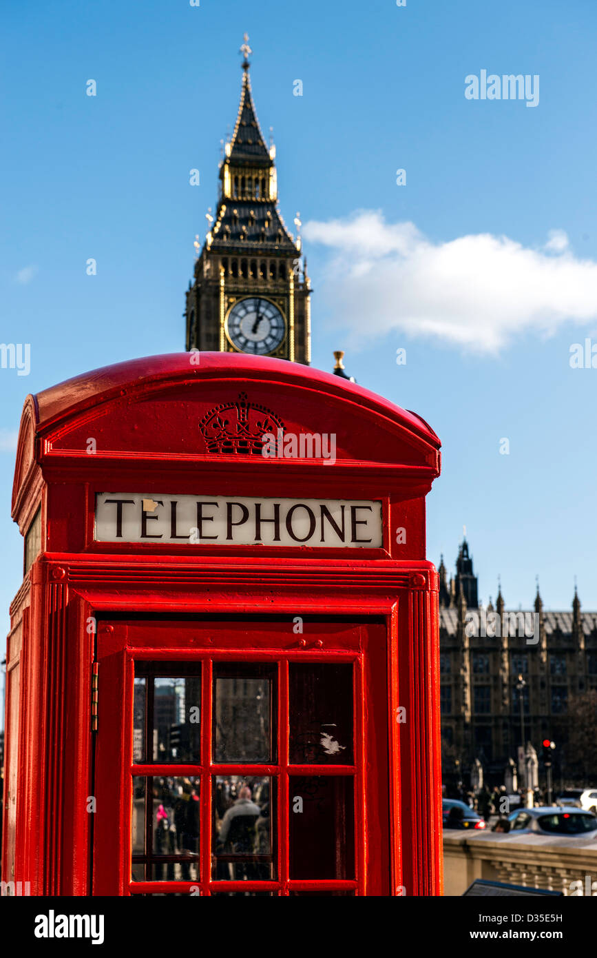 Boîte de téléphone rouge et Big Ben Londres Angleterre Grande-bretagne UK Banque D'Images