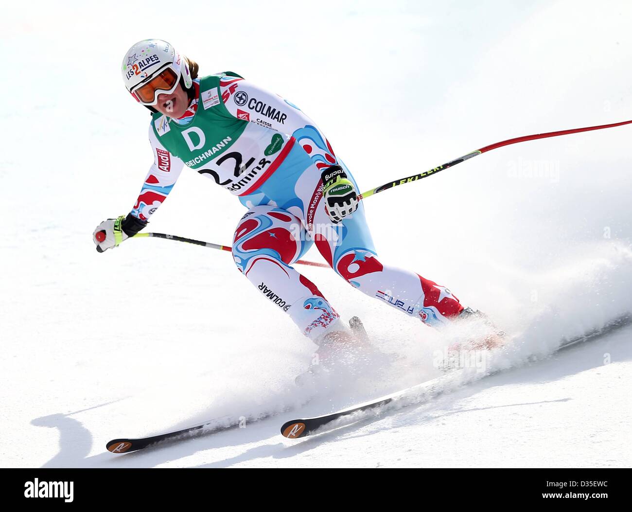 10.02.2013, Schladming, Autriche. Championnats du Monde de Ski Alpin FIS 2013 Downhill pour les femmes photo montre les encouragements de Marion Rolland FRA Banque D'Images