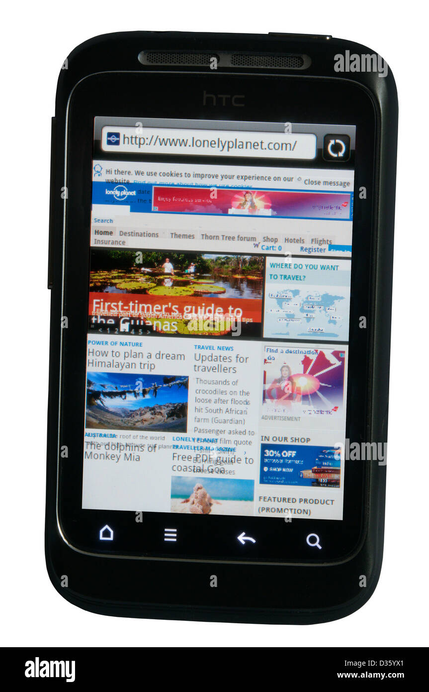 Lonely Planet app site web affiché sur un téléphone mobile. Banque D'Images