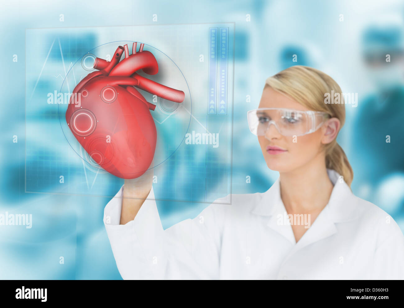 Doctor consulting heart diagram on touchscreen display Banque D'Images