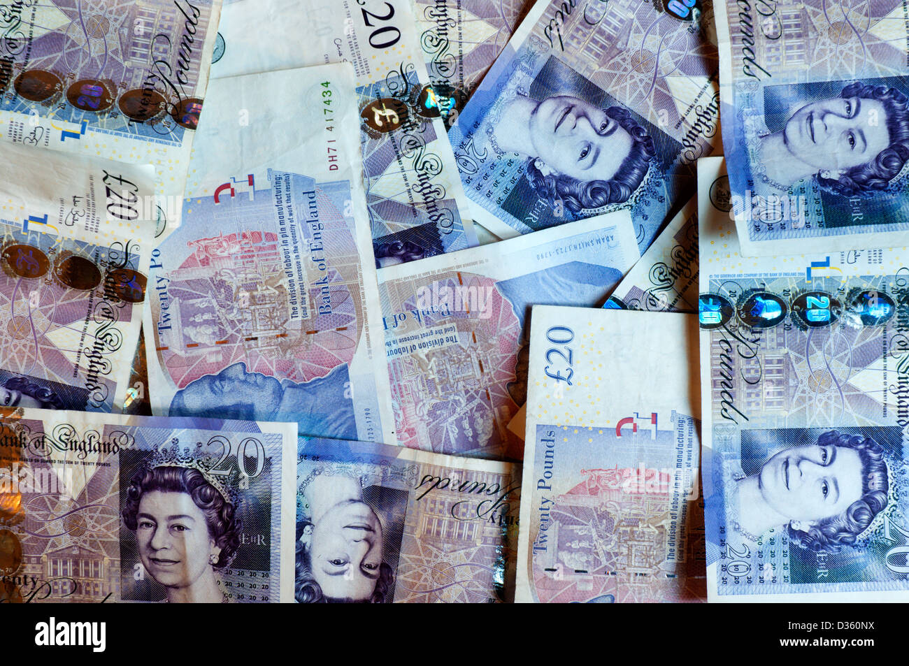 Une pile de 20 livres britanniques €20 notes. Banque D'Images
