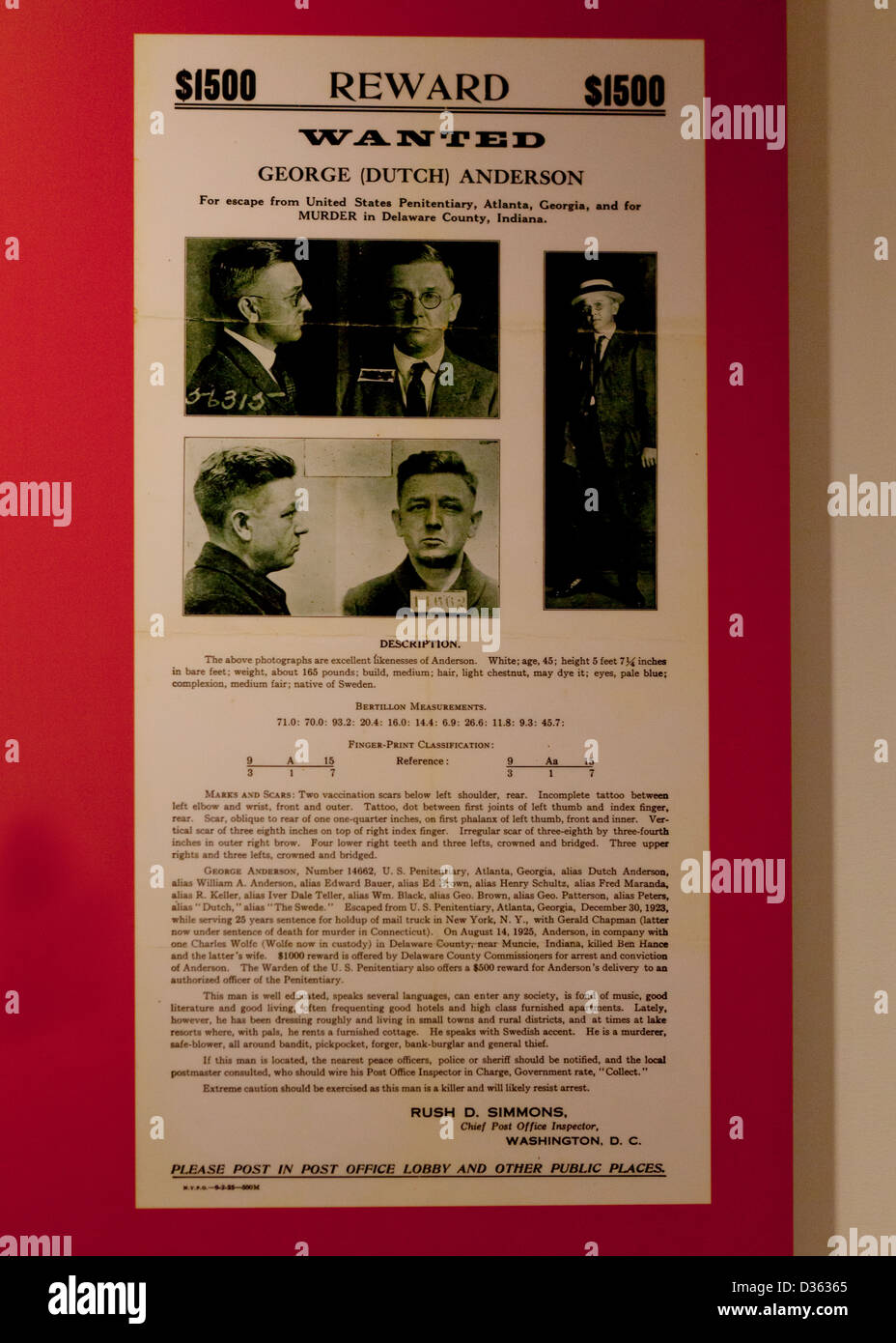 Vintage US Post Office a voulu poster - usa Banque D'Images