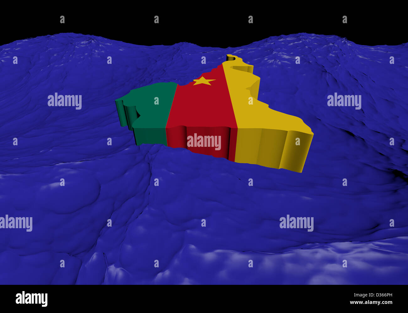 Carte Drapeau Cameroun résumé dans l'illustration de l'océan Banque D'Images