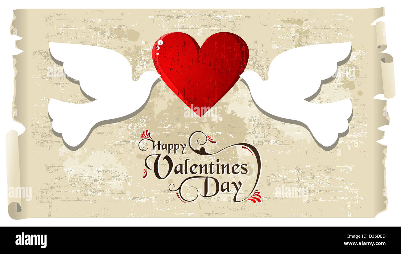 Saint-valentin couple colombe en amour kiss plus grunge background. Couches d'illustration vectorielle pour une manipulation facile et coloris. Banque D'Images