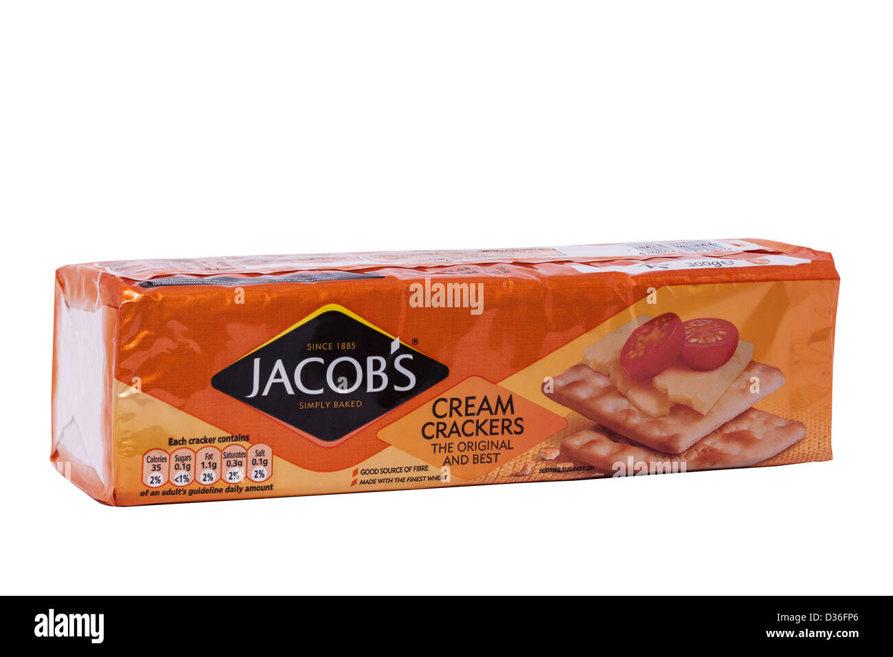 Un paquet de Jacob's cream crackers sur fond blanc Banque D'Images