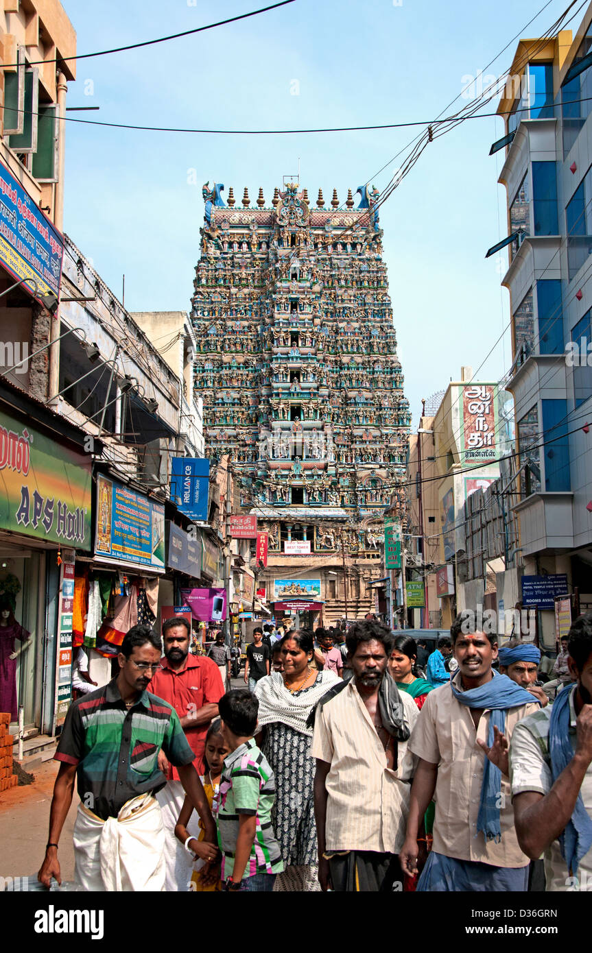 Sri Meenakshi Amman Temple Hindu ( dédié à Parvati -- Meenakshi Sundareswarar Shiva- ) Madurai Inde Banque D'Images