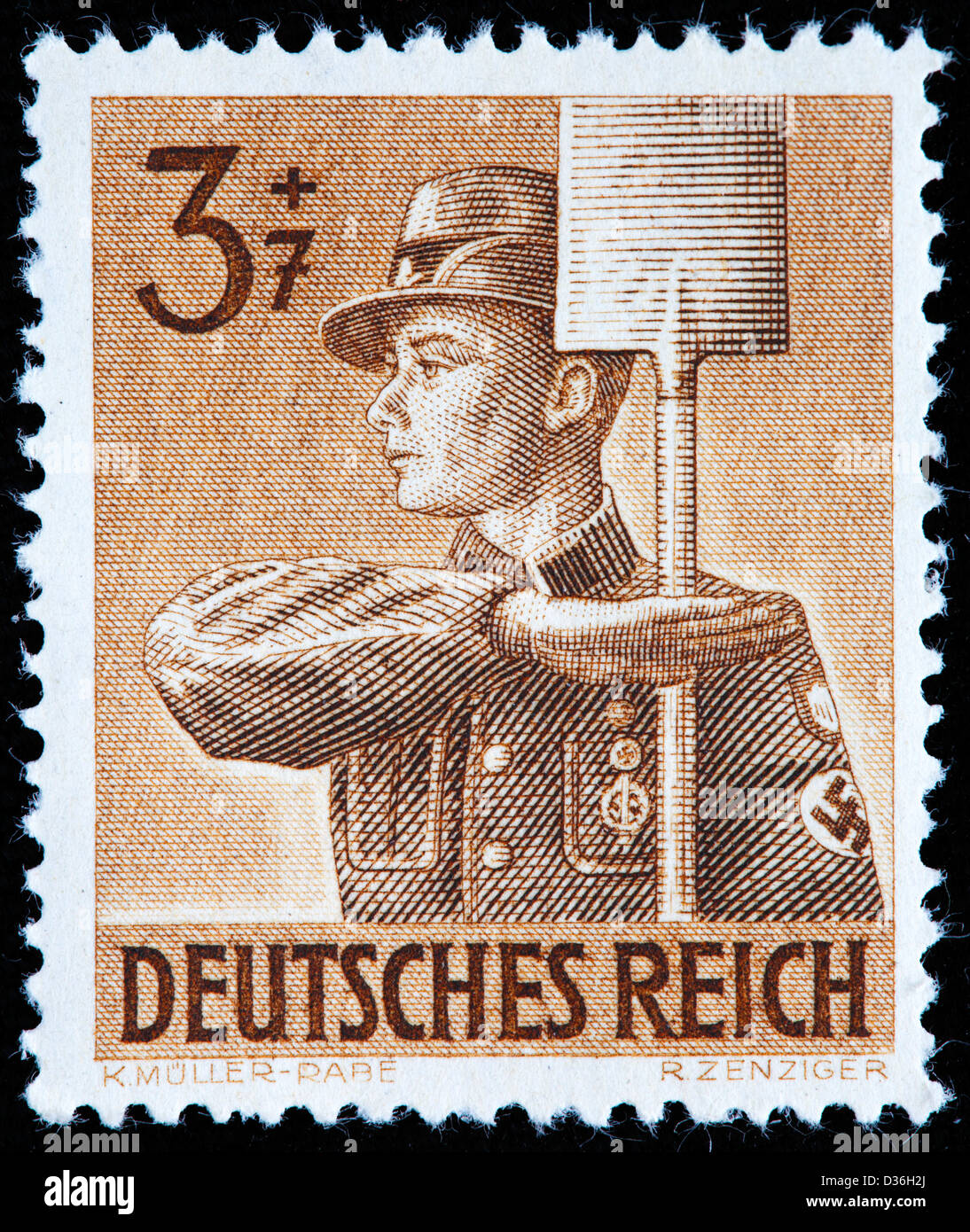 Service du travail du Reich Corpsmen, timbre-poste, Allemagne, 1943 Banque D'Images