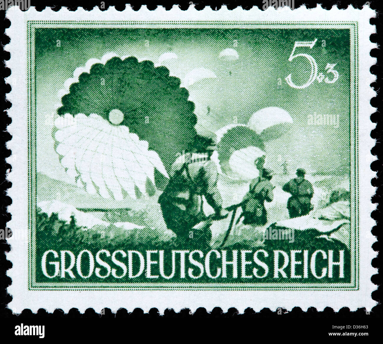 Parachutistes, timbre-poste, Allemagne, 1944 Banque D'Images