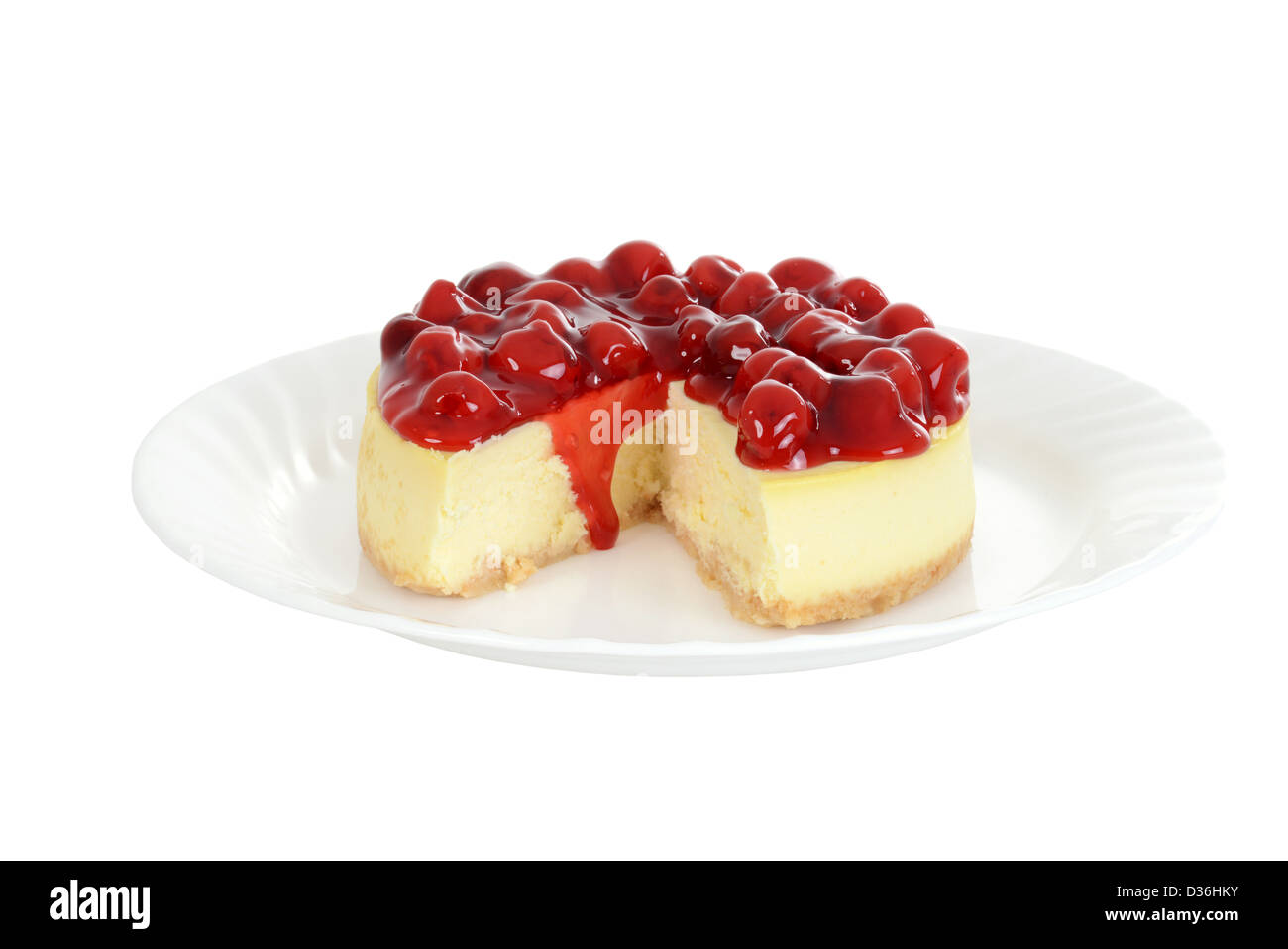 Plaque isolée de cherry cheesecake Banque D'Images